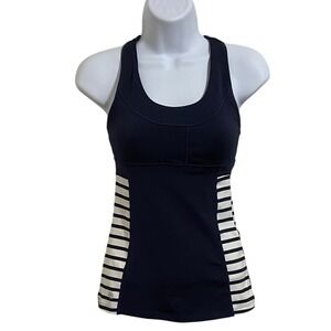 Athleta Womens XXS Navy Blue White Striped Racerback Active Tank Top Shelf Bra